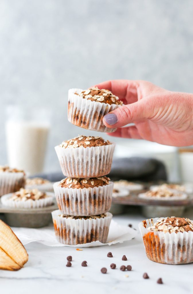 a stack of banana muffins
