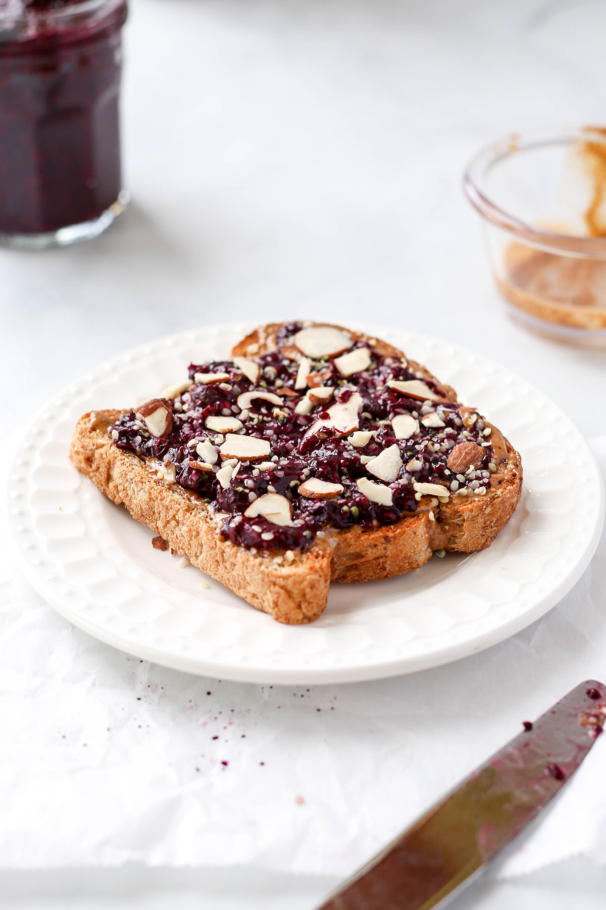 almond butter toast on a plate